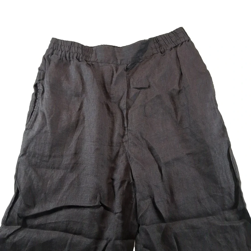 Zara Linen Pants Women Large Black High Rise Elastic Waist Tapered
